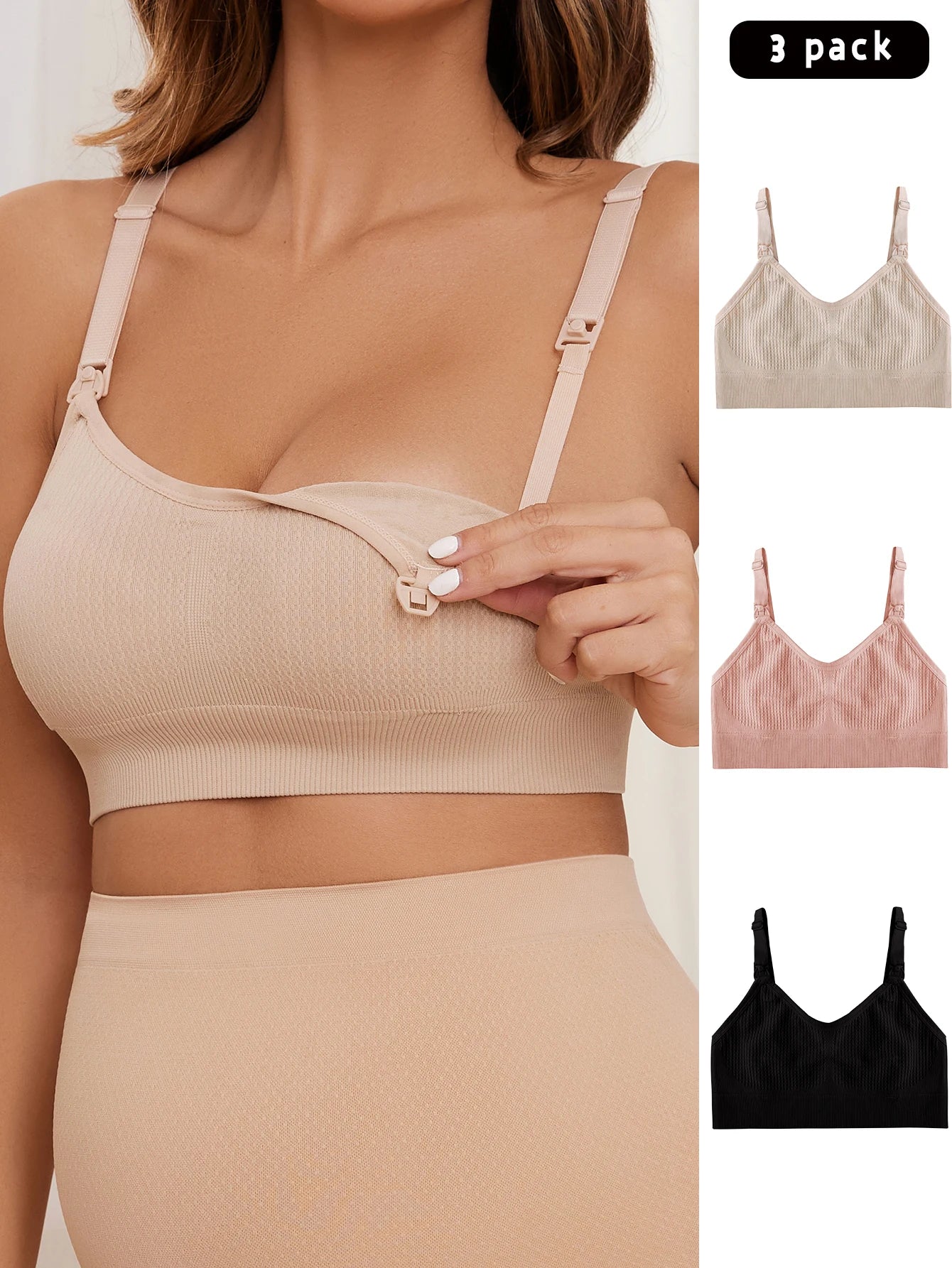 3 Piece Set Of Women'S Breastfeeding Underwear Comfortable Without Steel Rings And Anti Sagging Gathering Breastfeeding Bra